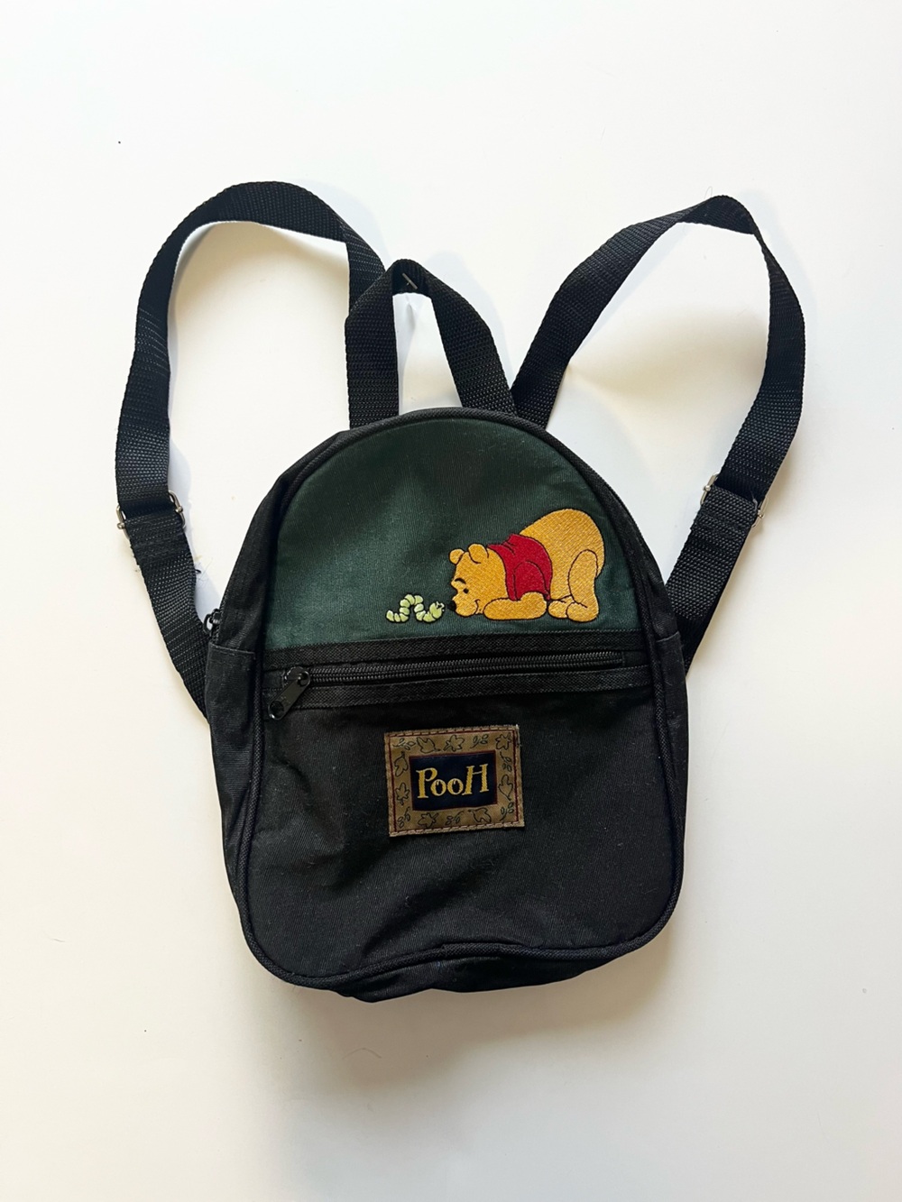 Pooh Mini Backpack Black & Green Nylon Bag Disney Winnie the Pooh